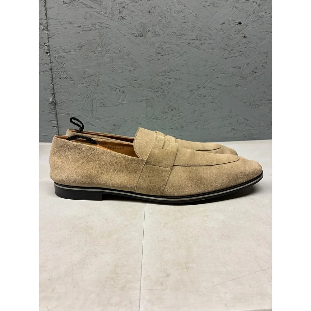 BOSS Hugo Boss Suede Penny Loafers Shoes Mens 12 Beige Slip On Italy Classic